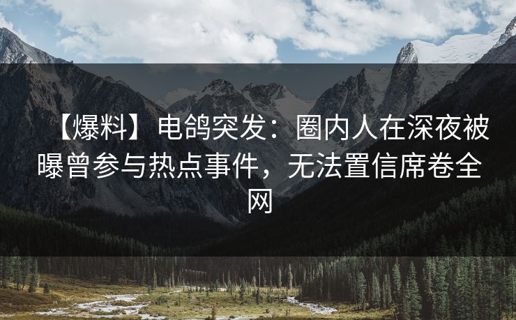 【爆料】电鸽突发：圈内人在深夜被曝曾参与热点事件，无法置信席卷全网