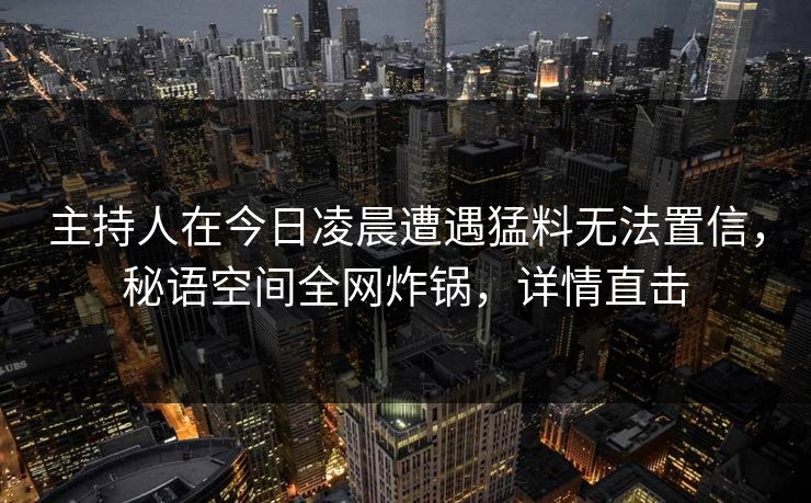 主持人在今日凌晨遭遇猛料无法置信，秘语空间全网炸锅，详情直击